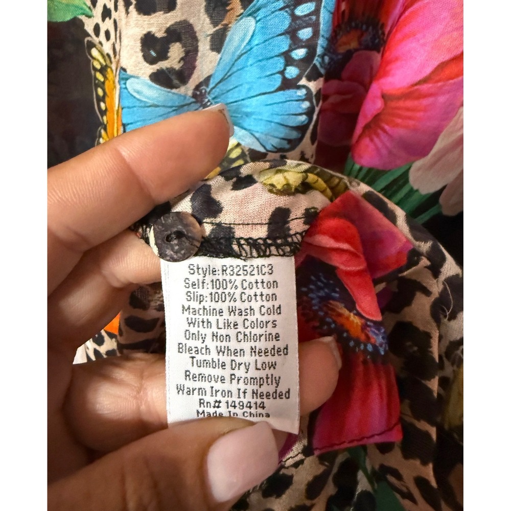 Johnny Was Floral Leopard Butterfly Cotton Shirt Dress R32521C3 XL Multi-Color - Picture 7 of 9